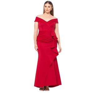 NWT Xscape Womens Plus Size Long Off the Shoulder Scuba Crepe Dress Gown Red 16W